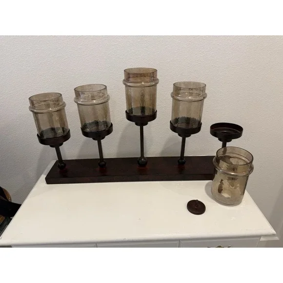 28" Hand Forged Bronze Hurricane Candelabra Candle Holder - Picture 10 of 10